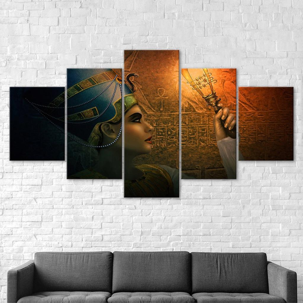 Ancient Egypt Queen Headdress Cleopatra Scene 5 Piece Five Panel Wall Canvas Print Modern Art Poster Picture Home Decor Gift For Him For Her