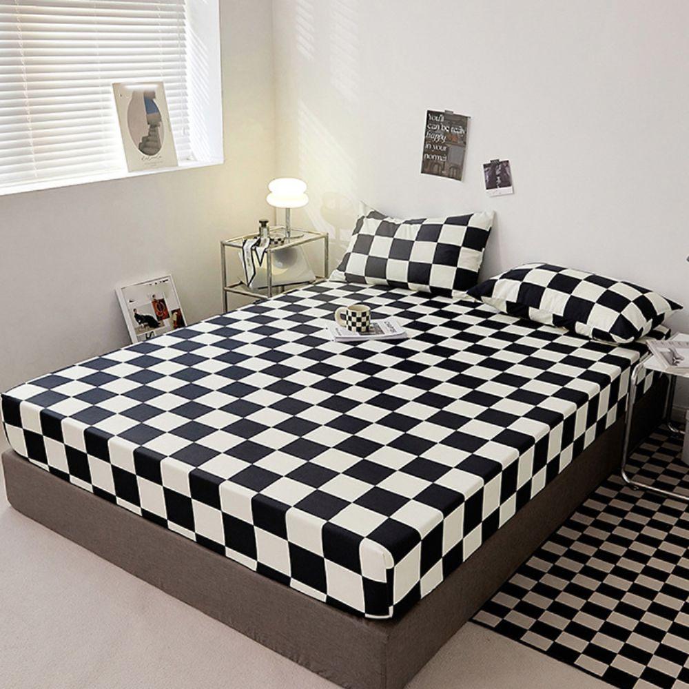 Checkered Pattern Fitted Bed Sheet Elastic Band Mattress Protector Mattress Cover  Single Bed