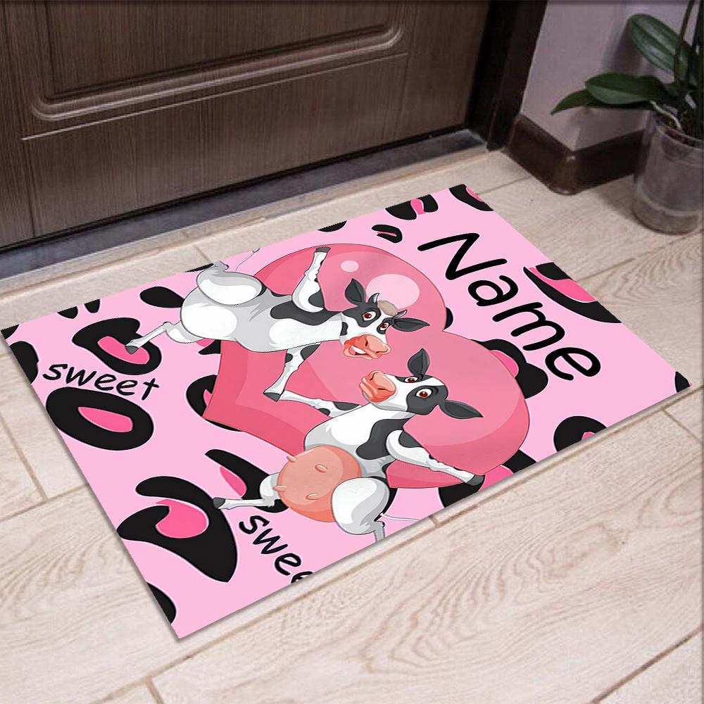 Custom Name Cow Printed Carpet,Rug for Office Chair Living Room Bedroom Kitchen Room Decor Gifts.