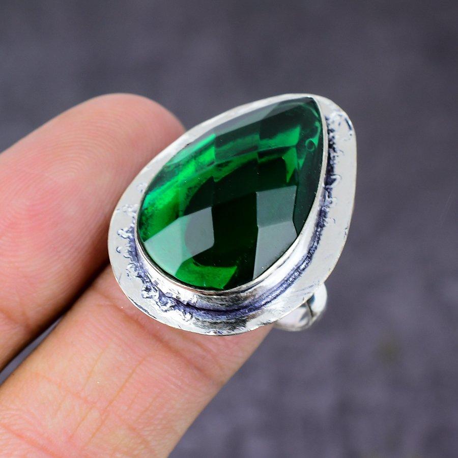 Ювелирное кольцо ручной работы из стерлингового серебра 925 пробы с натуральным драгоценным камнем перидот, размер 10 S2u78
