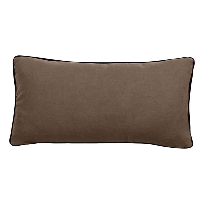 Housse de coussin Lin lavé - Doublé coton lavé - Finition galon noir "Prélude" Vent du sud - 50x110 - Prélude Tabac