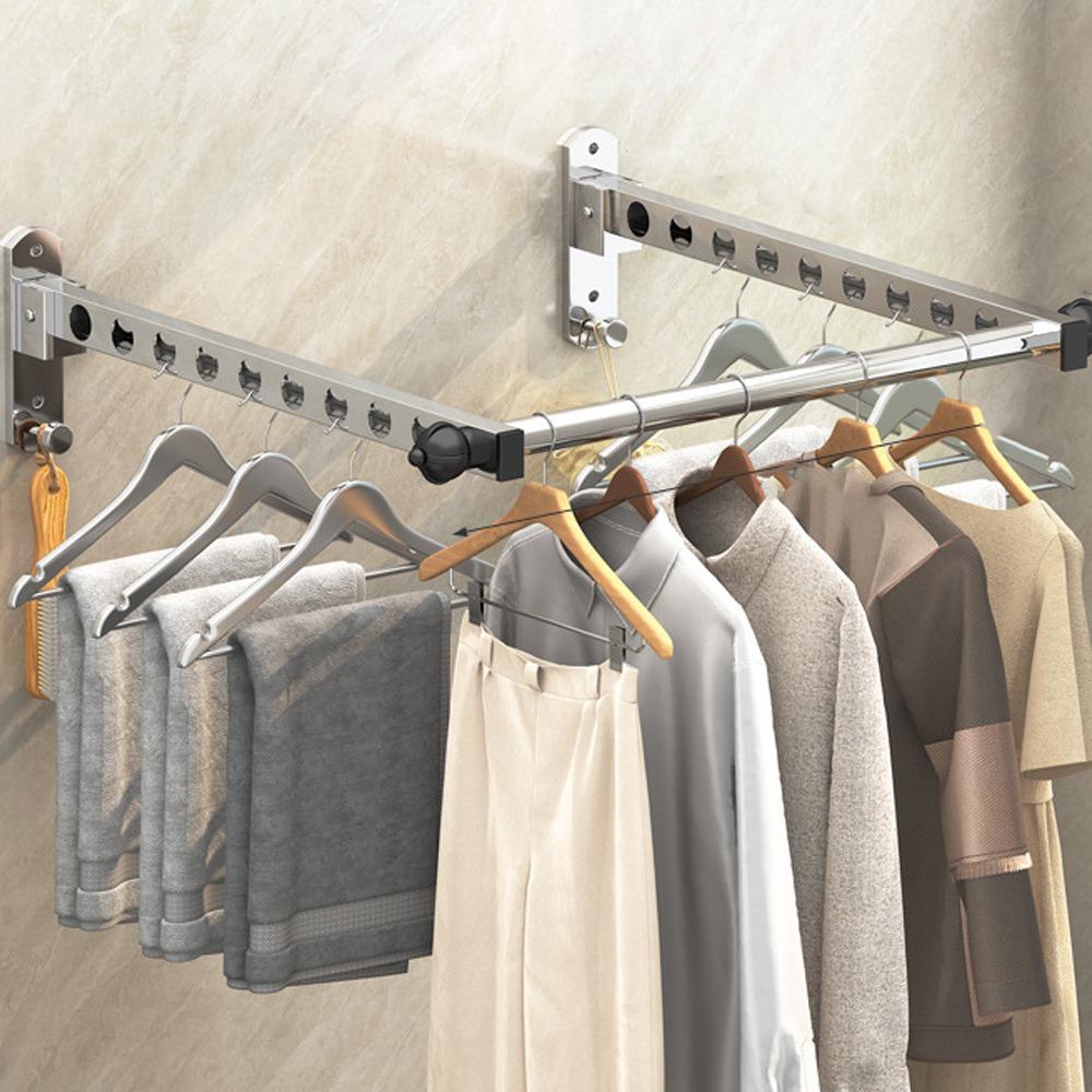 Non-Punching Drying Rack Stainless Steel Clothes Drying Hanger Folding Drying Racks Bathroom