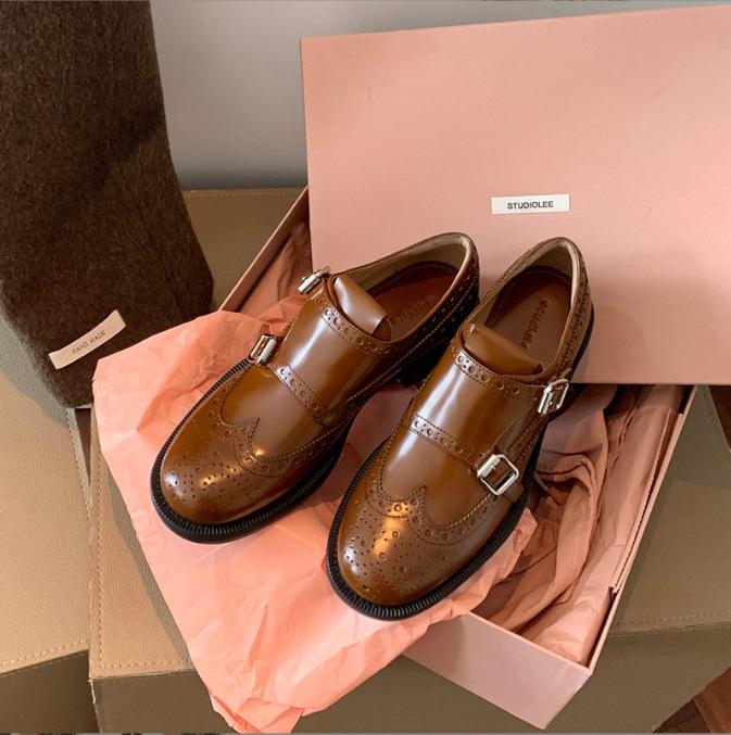 Grape Mother of the Same Style, British Style Retro Exquisite Carved Baroque Single Shoes, Mengke Leather Shoes for Women's Autumn and Winter