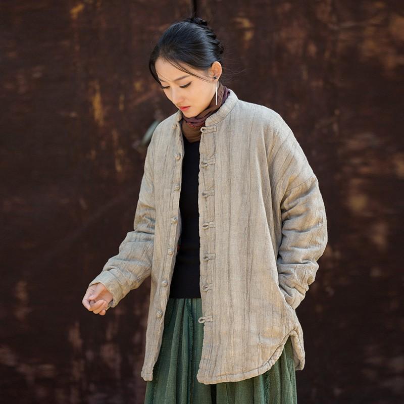 Johnature Женские винтажные зимние пальто в китайском стиле тай-дай на пуговицах со стойкой и длинными рукавами