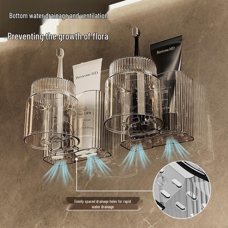 Настенный набор для ванной без сверления: Подставка для зубных щеток и стакан для полоскания рта