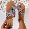 Summer New Breathable Printing Set Toe Roman Style Cross-border Large Size Sandals Women's Style Flat Bottom Cool Slippers
