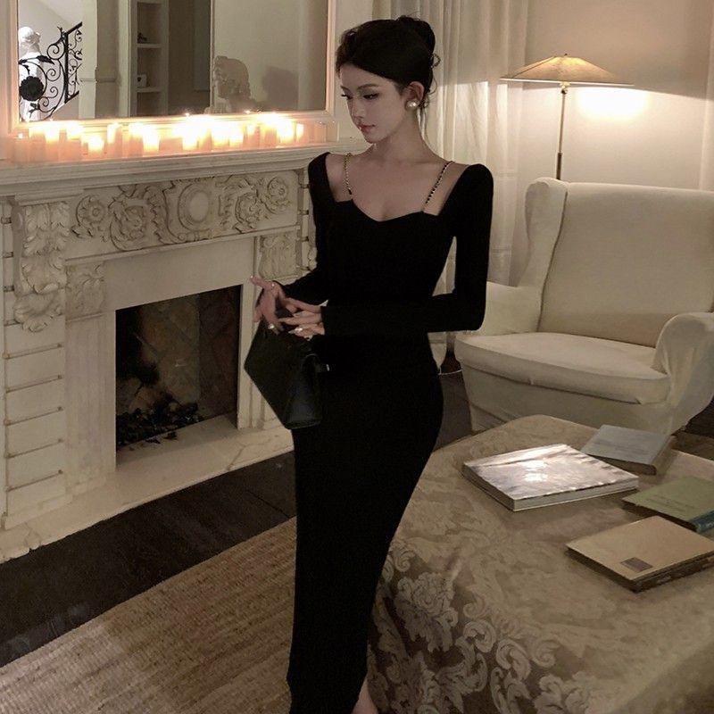 Платье-сарафан на одно плечо для знаменитостей для женщин весной и осенью. Чистое, сексуальное, облегающее бедра, материнское длинное платье, подчеркивающее фигуру, с подъюбником.