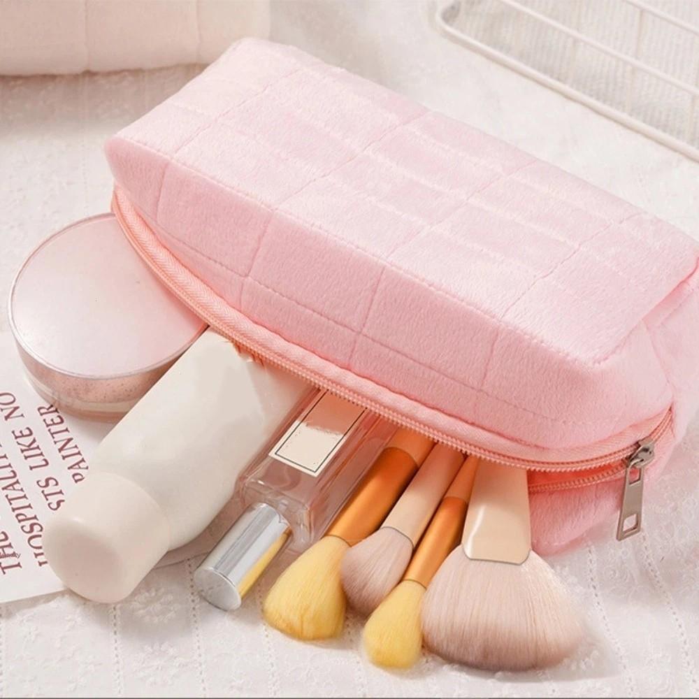 Minimalist Plaid Makeup Bag Zipper Closure Travel Toiletry Bag Cosmetic Bag Students