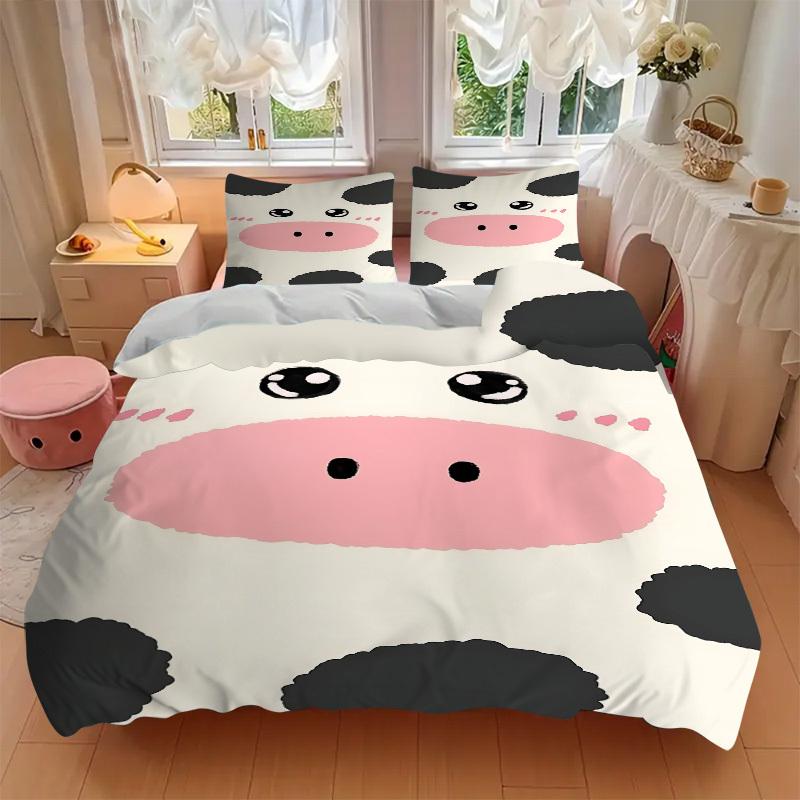 3pcs Animal-themed Cow Print Soft and Comfortable Breathability, Bedding Set, Machine Washable, Suitable for All Seasons200