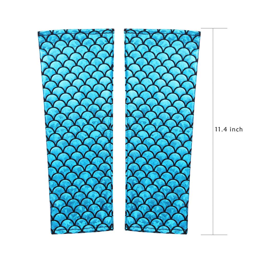 Mermaid Costume Fish Scale Pattern Printed Fingerless Long Gloves Arm Sleeves Adult Halloween Dance Club Party Cosplay Accessory