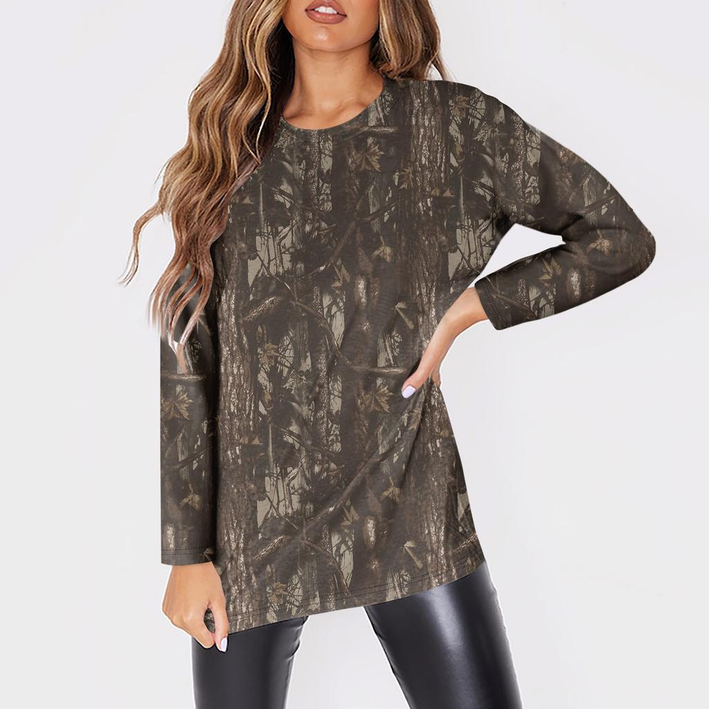 Женская мода O-образный вырез с длинным рукавом рабочая одежда с карманами принтованные топы летние топы для женщин