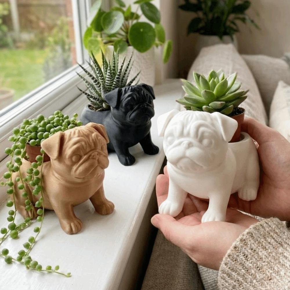 Plastic Pug Shaped Planter Pot 3D Printed Dog Succulent Planter Storage Flower Pot  Home Decor