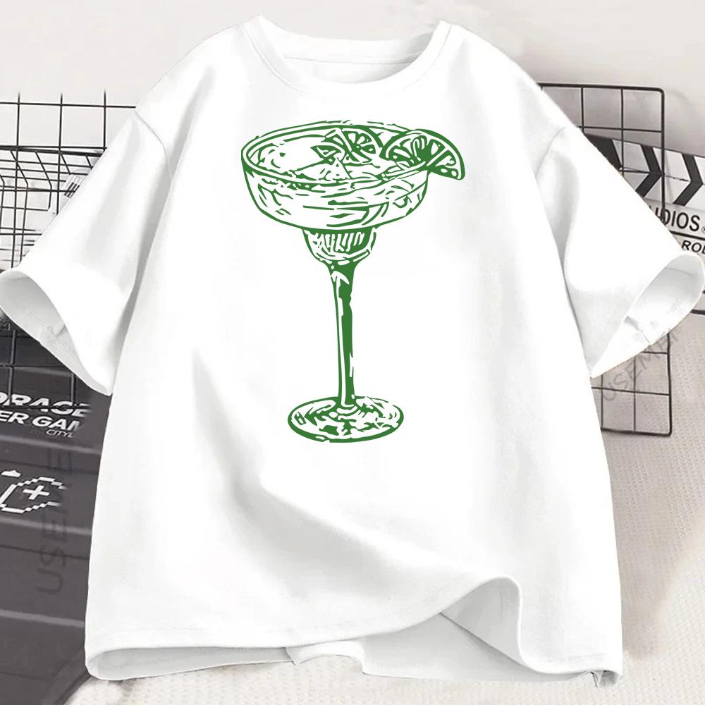 Gothic Summer Aperol Spritz Print Drink Cocktail Pattern Round Collar Loose Casual Tops Short Sleeve Tshirt Women Clothes