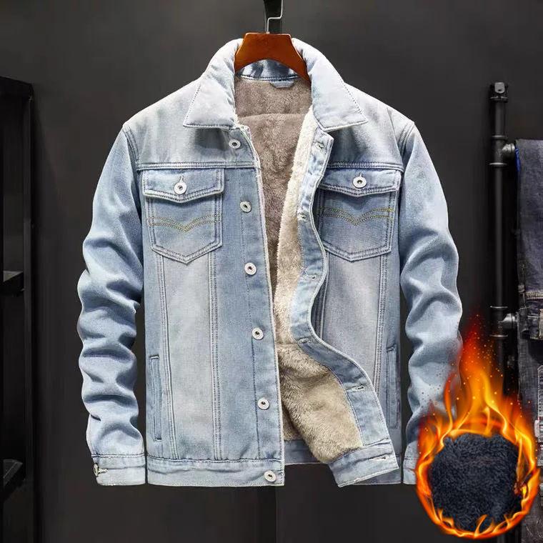 Плюшевые утолщенные джинсовые куртки мужские модные зимние повседневные однотонные классические свободные джинсовые пальто мужская брендовая одежда мужские куртки