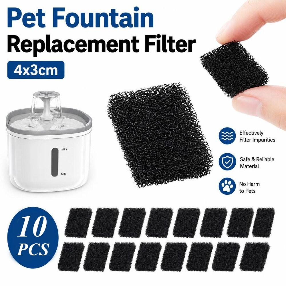 10PCS Black Pet Fountain Replacement Filter Pet Foam Filter Pet Drinking Dispenser
