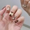 Artificial Nails Brown Checkerboard Popular Manicure Full Patch Nail Piece Wearable Nail Removable