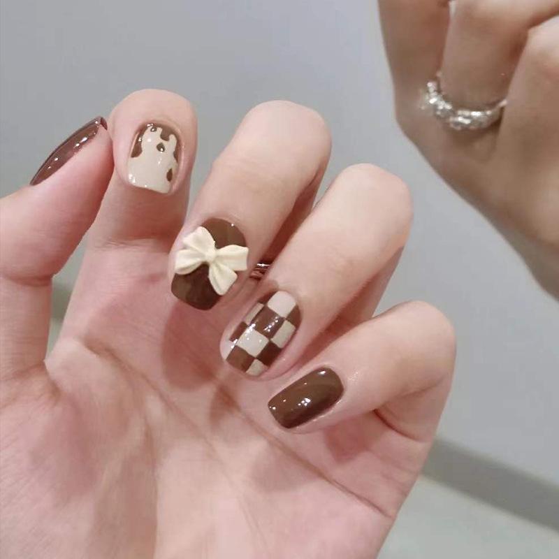 24Pcs Purple Bunny Design Full Coverage Press On Nails Artificial Removable Fake Nail Art Acrylic False Nails Finished