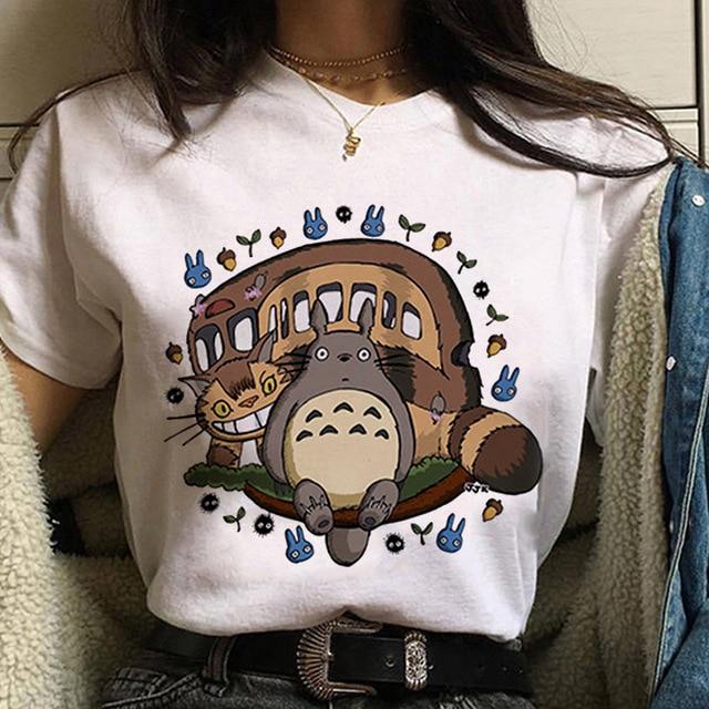 Studio Ghibli Spirited Away Hayao Miyazaki Kawaii Print T -Shirt Women Harajuku Aesthetic Tshirt White Tops Anime Female T Shirt