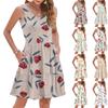 Women's Summer Fashion Casual V-neck Pleated Stitching Small Floral Print Sleeveless Vest Dress With Pockets