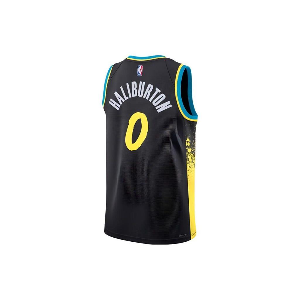 Nike Футболка баскетбольная без рукавов унисекс SW Fan Edition 23-24 сезона Haliburton Pacers с буквенным принтом и номером 0, повседневная, черная DX8504-010