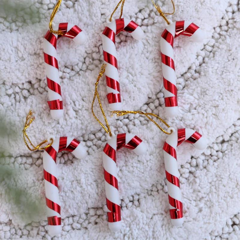 Christmas Ornaments Christmas Tree Pendants Candy Lollipop Santa Claus Crutches Plastic Toy New Year Party Hanging Decoration