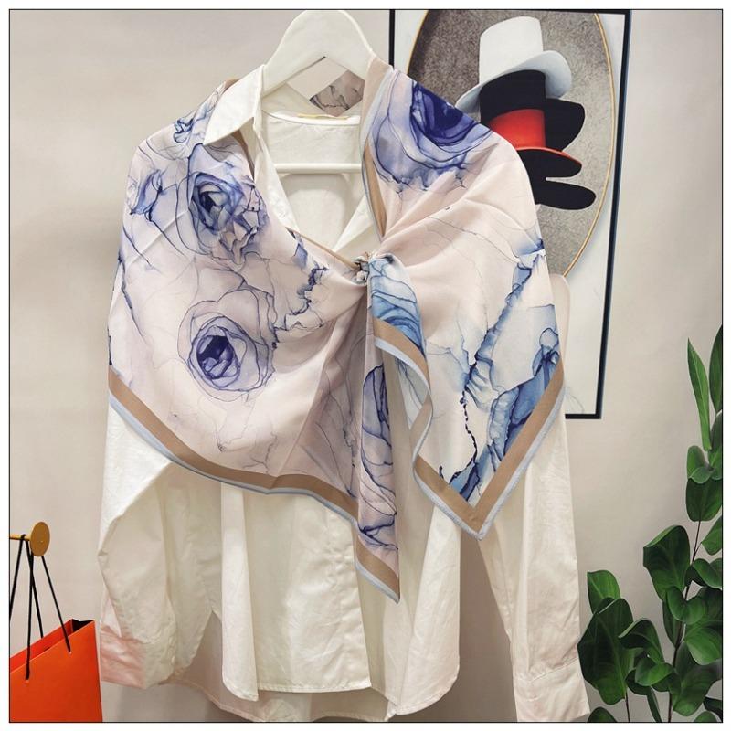 Oil painting magnolia thin silk crepe de chine scarf long scarf 100% mulberry silk summer sunscreen