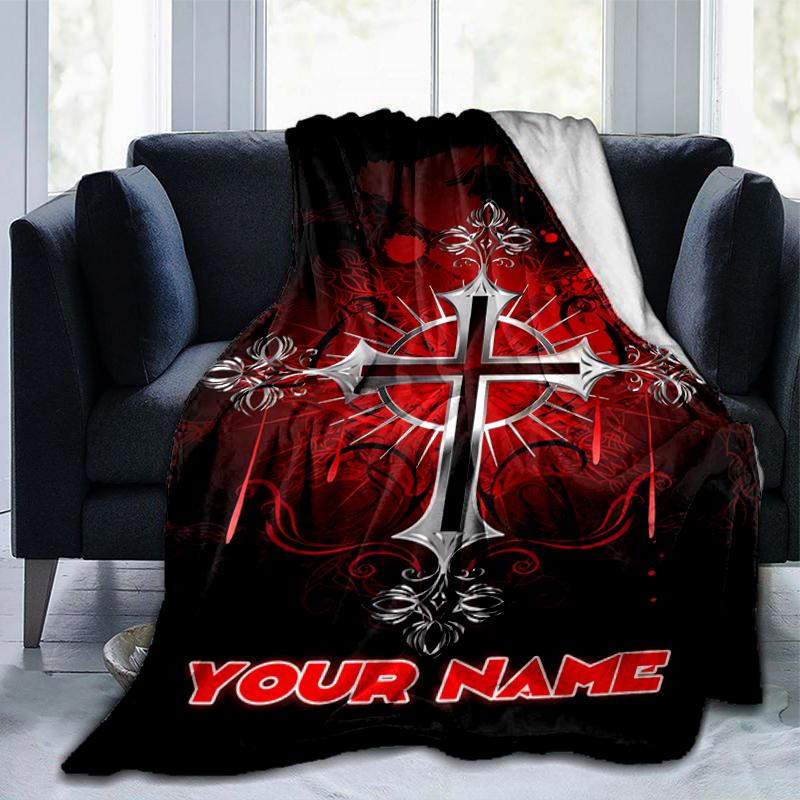 1PC Custom Name Elegant Gothic Cross blanket versatile,all-season throw suitable for the living room,bedroom,camping,travel,and gift