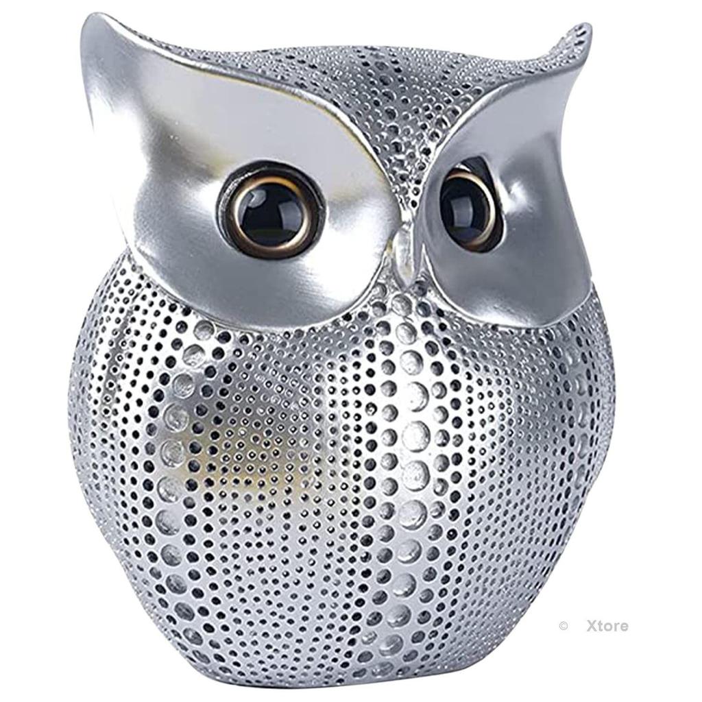 Modern Classy Lucky Owl Resin Art Figure Showpiece (Silver), 1 Piece