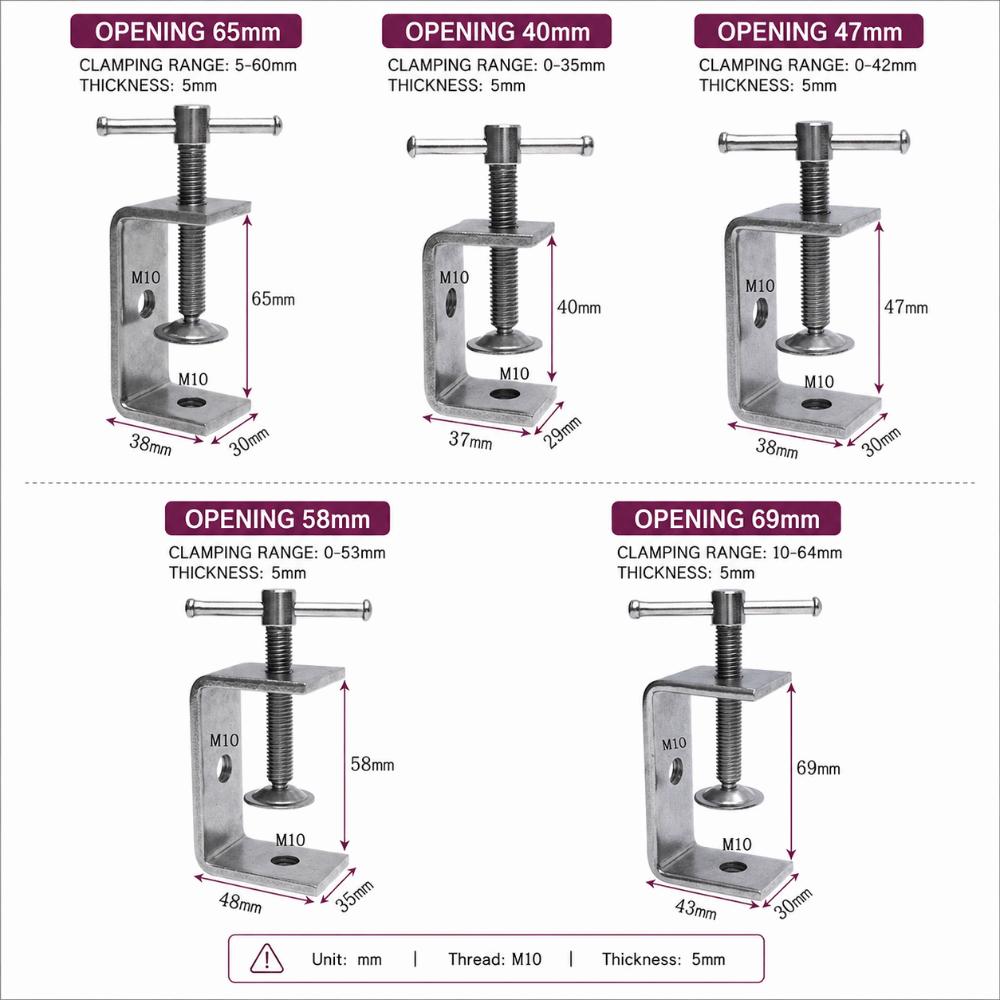 Sliding RodType Square Clamp 304 Stainless Steel Fixed Holder Clip C-clamp Hardware Fasteners