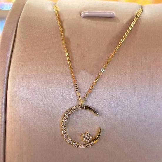 Ожерелье с полумесяцем и звездой, кубический цирконий, подвеска в виде звезды и луны, ювелирный подарок