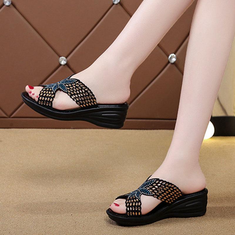 Женские шлепанцы с открытым носком 2024 Лето Женская обувь Женские легкие танкетки Повседневные шлепанцы Женские с мягкой подошвой на низком каблуке Слайды