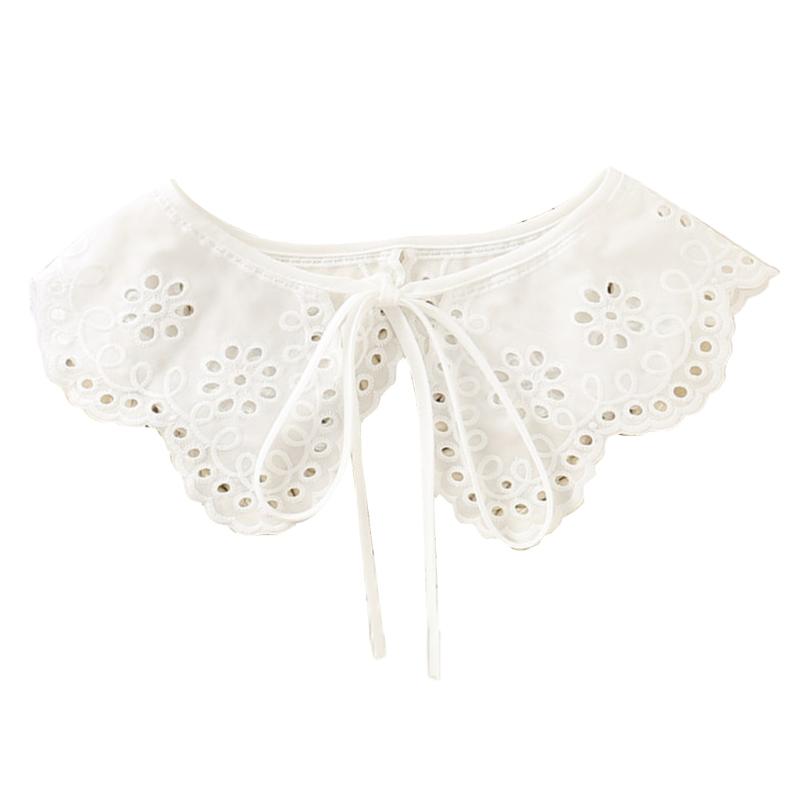 Royal Style Cotton Fake Collar Shawl Wrap Hollow Out Floral Lace Ruffled Trim Necklace Pointed Lapel Blouse Dropshipping