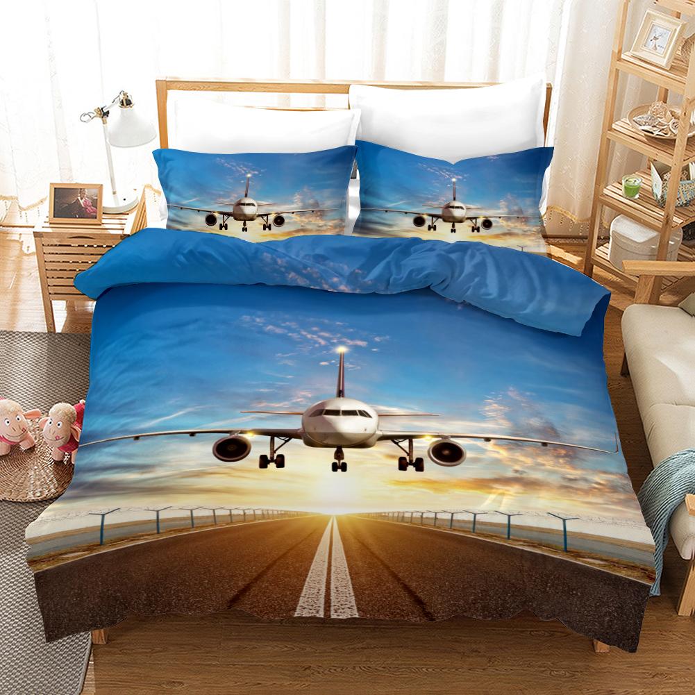 Plane Duvet Cover Microfiber Airplane Flying Through The Blue Sky Plane Theme Bedding Set for Boys Girls Double Queen King Size