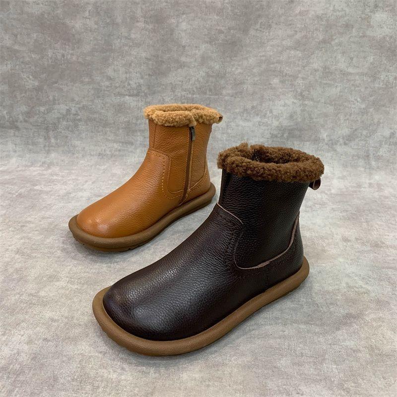 Женские осенне-зимние новые ботинки-дутики на плоской подошве с круглым носком и ретро-молнией, утепленные бархатом и мехом, теплые цельные короткие ботинки