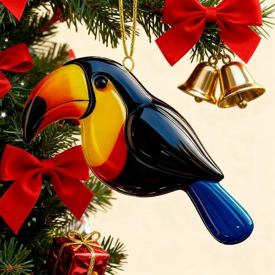 Fused Glass Birds Ornament Acrylic Hummingbird Owl Blue Jay Kingfisher Chickadee Christmas Ornament for Xmas Tree Decor