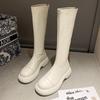 Модные сапоги до колена с квадратным каблуком высотой 5 см, мягкие лакированные женские сапоги на молнии, высококачественная платформа с резиновой подошвой, женские современные сапоги