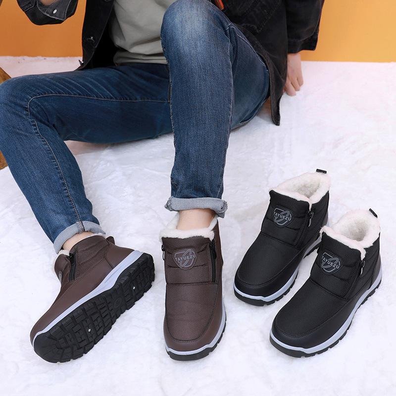 Мужские легкие зимние утепленные слипоны на толстой подошве с меховой подкладкой, нескользящие, амортизирующие, прочные повседневные хлопковые ботинки