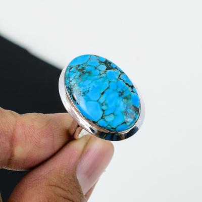 Кольцо из натурального тибетского бирюзового серебра 925 пробы, регулируемое — подходит для размеров США от 6 до 11 — украшения ручной работы в стиле бохо для женщин и мужчин, подарки из ватного тампона