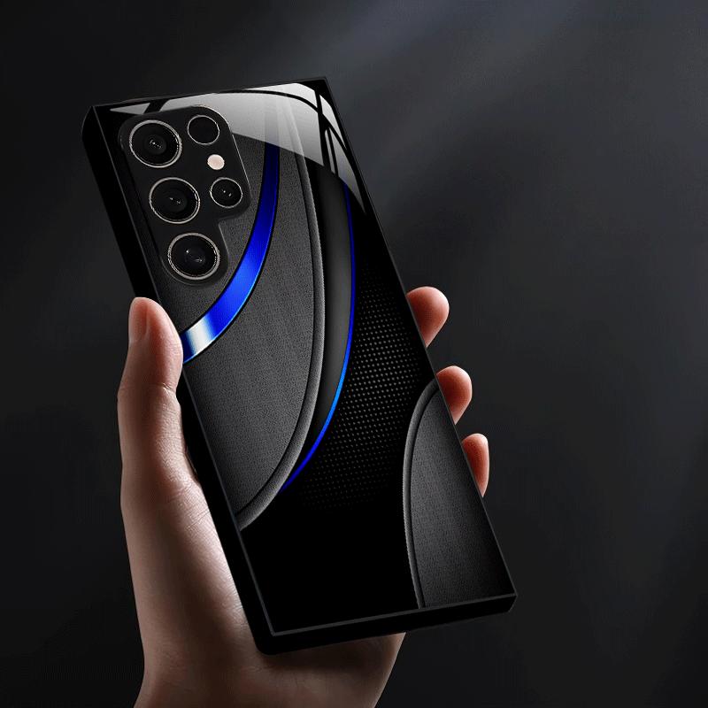 Черно-синий изогнутый стеклянный чехол для телефона для Samsung Galaxy S26 S25 S24 S23 S21 S20 fe/plus/ultra с защитой от отпечатков пальцев и пыли