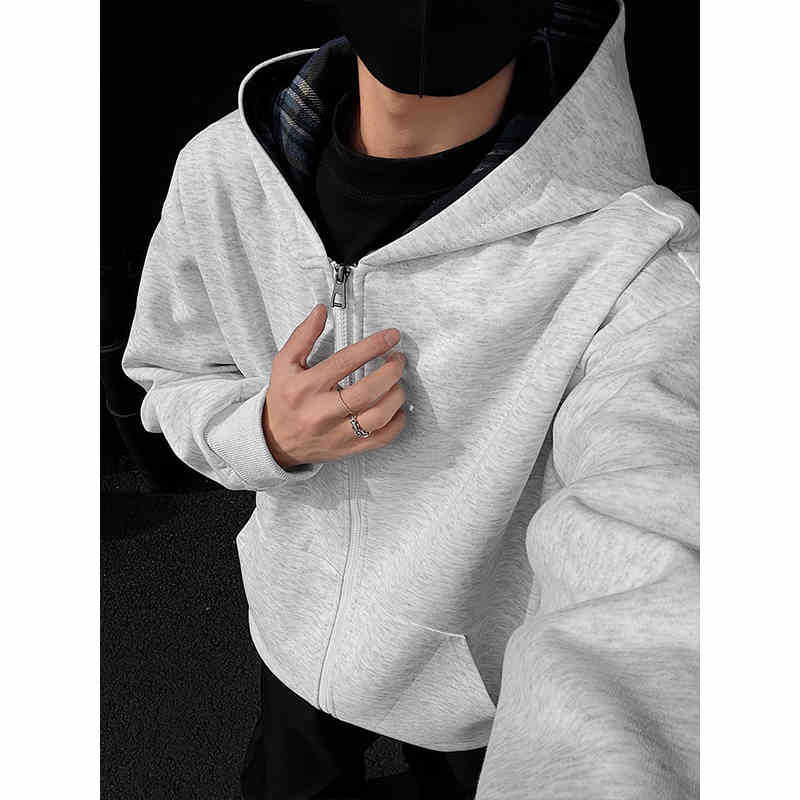 Американский Тяжелый Кардиган Мужской Весна и Осень Новый Клетчатый Худи Куртка