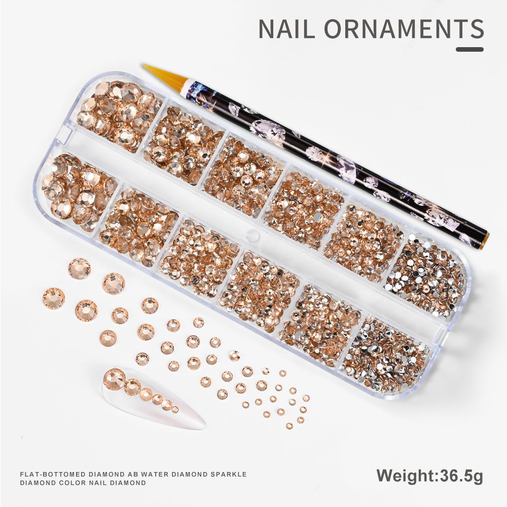 2pcs/Set Nail Art Rhinestones Kit 12Grids Flatback Crystal Clear AB Drills With Pen DIY Manicure Nail Art Decoration Accessories