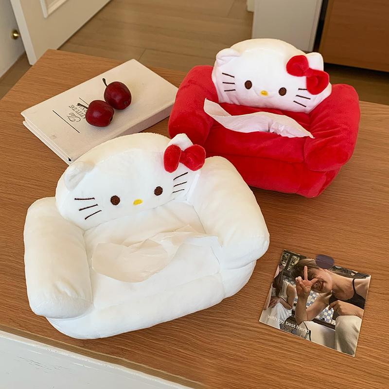 Плюшевая коробка для салфеток в виде кошки Мультяшная коробка для туалетной бумаги Hello Kitty Коробка для хранения бумажных полотенец в багажнике автомобиля Домашние настольные коробки для салфеток