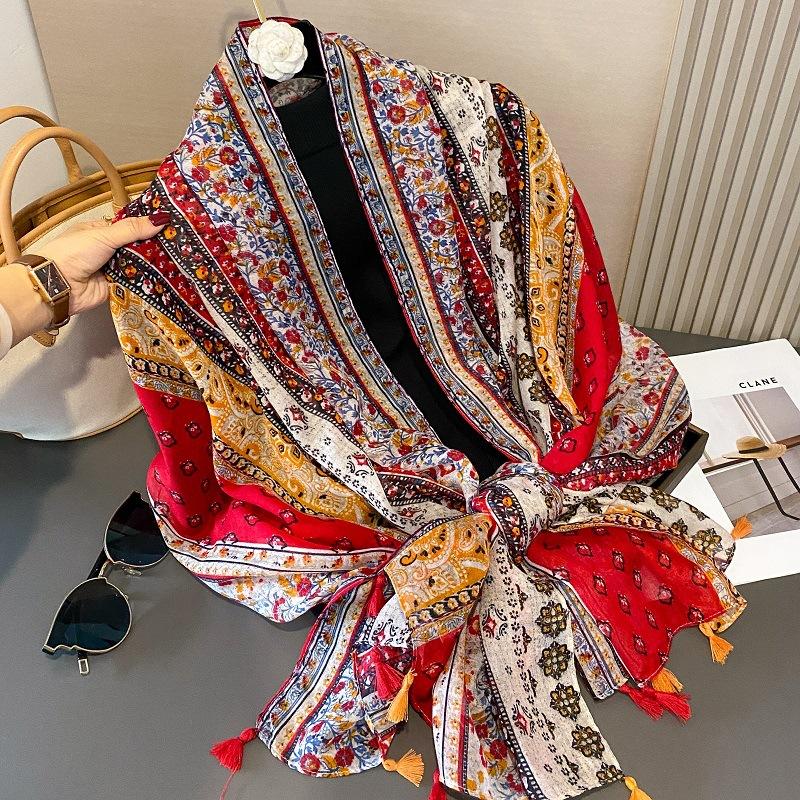 Осенний вискозно-хлопковый шарф Ацтекский Пейсли Цветочный платок шаль накидка Женские тонкие шарфы Мода кисточки Пашмина Высокое качество Фуляр