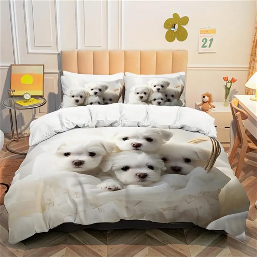 Комплект пододеяльников из 3 предметов из 100% полиэстера с ультрамягким 3D-принтом с собаками - Уютное лоскутное постельное белье для спален и гостевых комнат - (1 пододеяльник