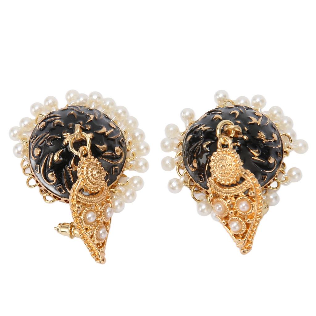 Woman Indian Bell Earrings Dangle Style Gold Plated Artifical Pearl Fashion Earrings Accessory