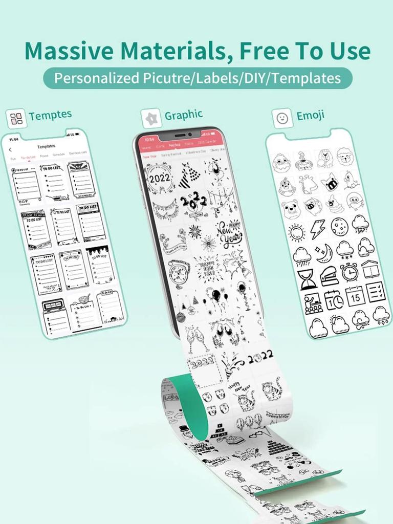 Мини-принтер для наклеек Phomemo T02 Термопринтер Портативный карманный телефон без чернил Совместимость с Android iOS Мгновенная печать Веселье