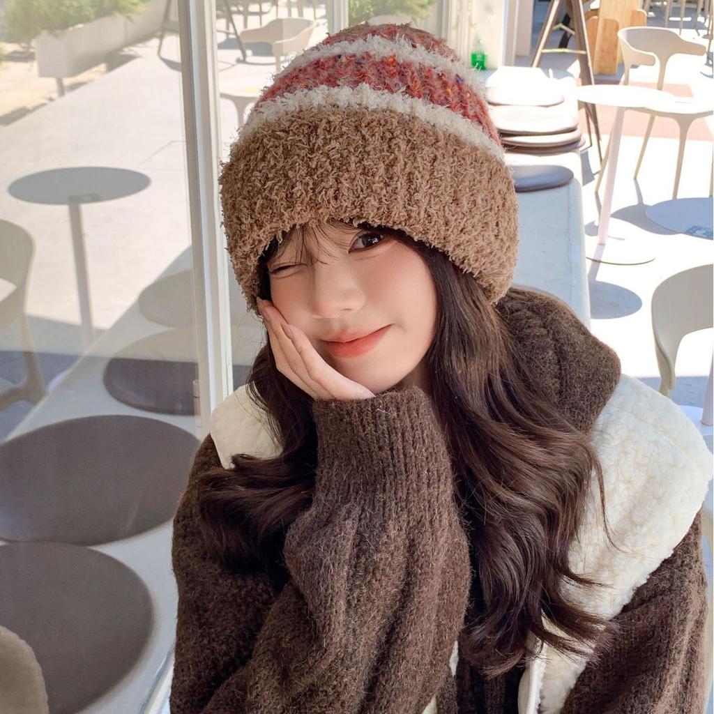 Осенне-зимняя женская милая шапка плюшевая новая вязаная шапка универсальная термозащитная шапка для ушей утолщенная модная студенческая шапка