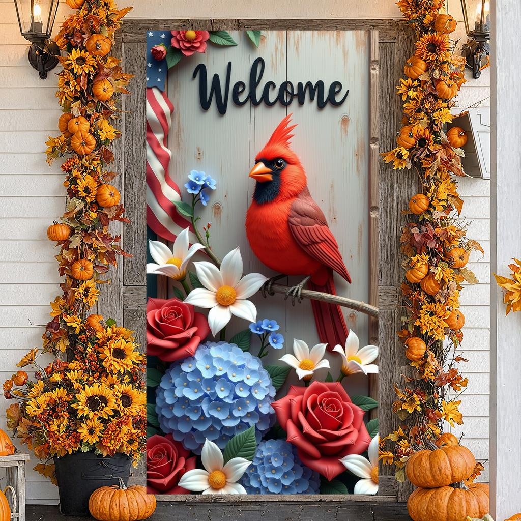Outdoor Welcome Banner Red Roses Patriotic Display Welcome Banner American Flag Accent Floral Background For Welcome