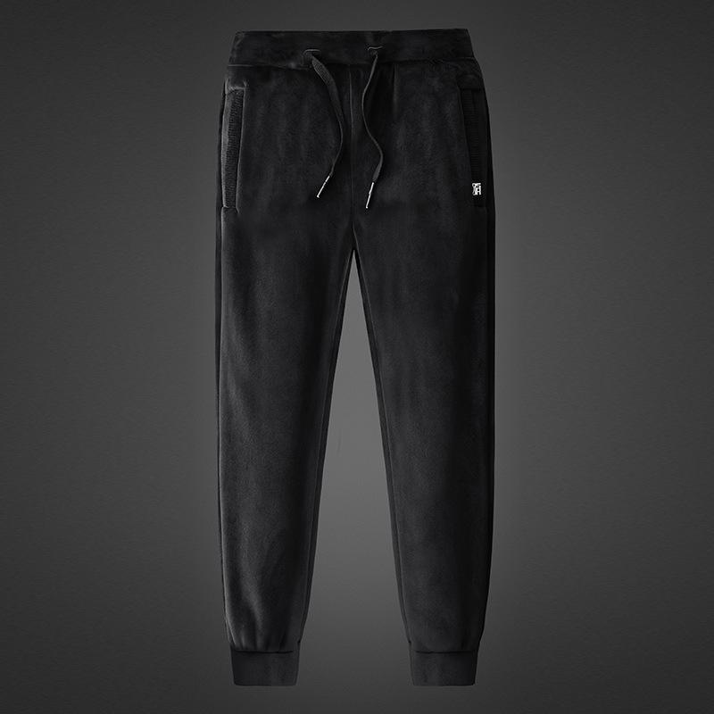 Men's Large Size Winter Sweatpants Straight Padded Thickened Lambswool Warm Trousers Silver Fox Velvet Pants Men's Clothing