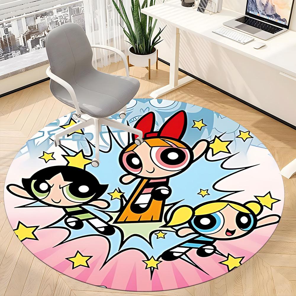1pc Powerpuff Girls Office Round Area Rug, Under Office Chairs Bedroom Living Room Home Decor, Room Deco, Available in Various Sizes040